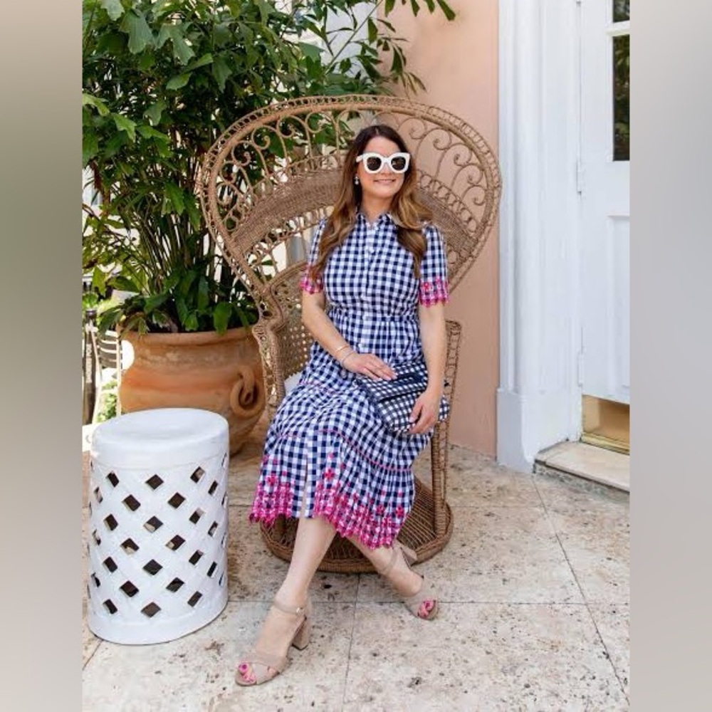 Draper James Dolly Gingham Eyelet Shirt Dress Size 8